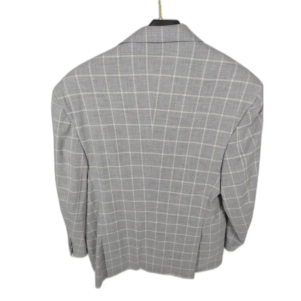 Sean John Men's Light Periwinkle Windowpane Suit Size 50R Two Piece Plaid Suit